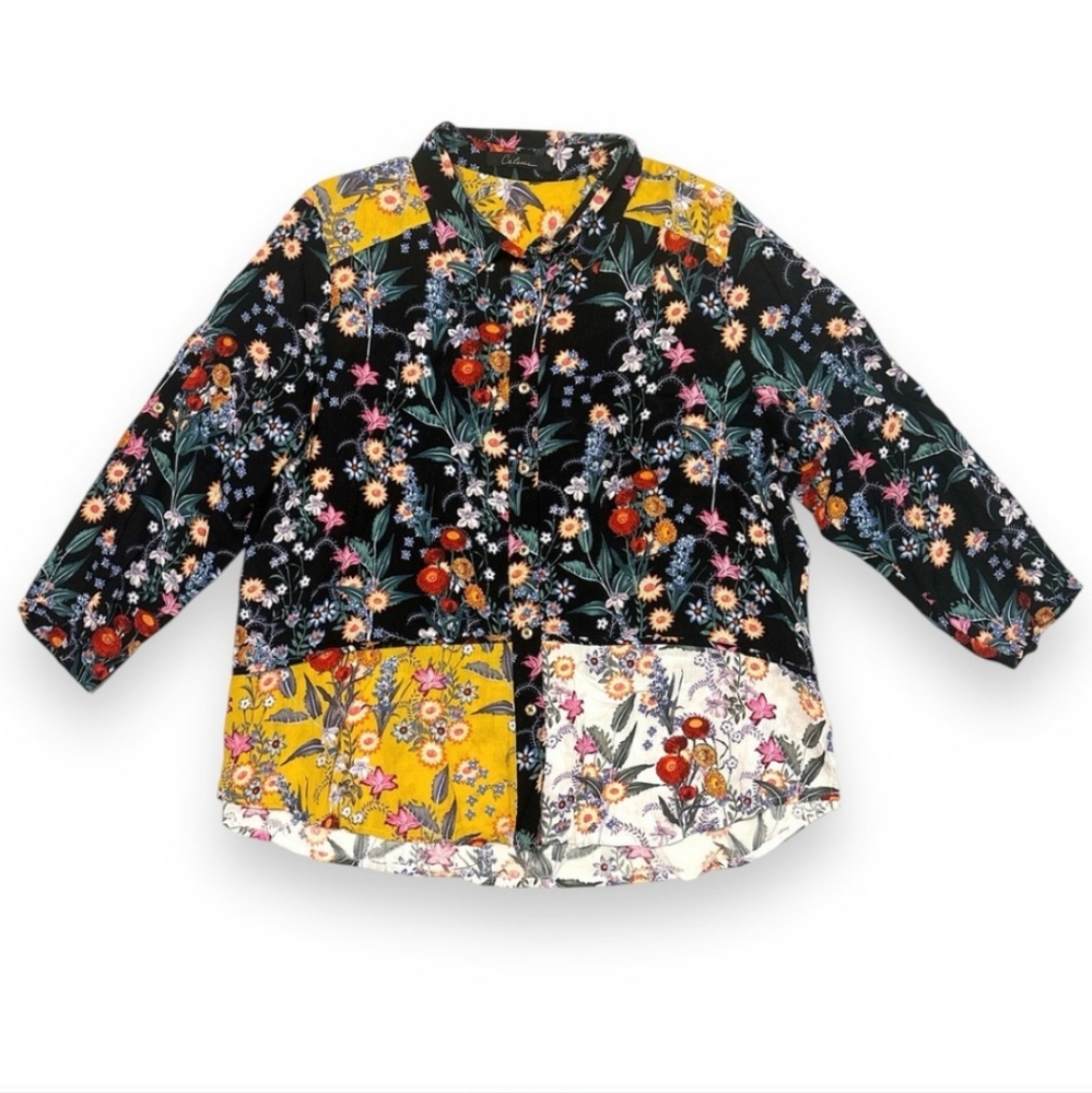 Calessa Multi-Floral Patchwork Button Front Shirt - image 7